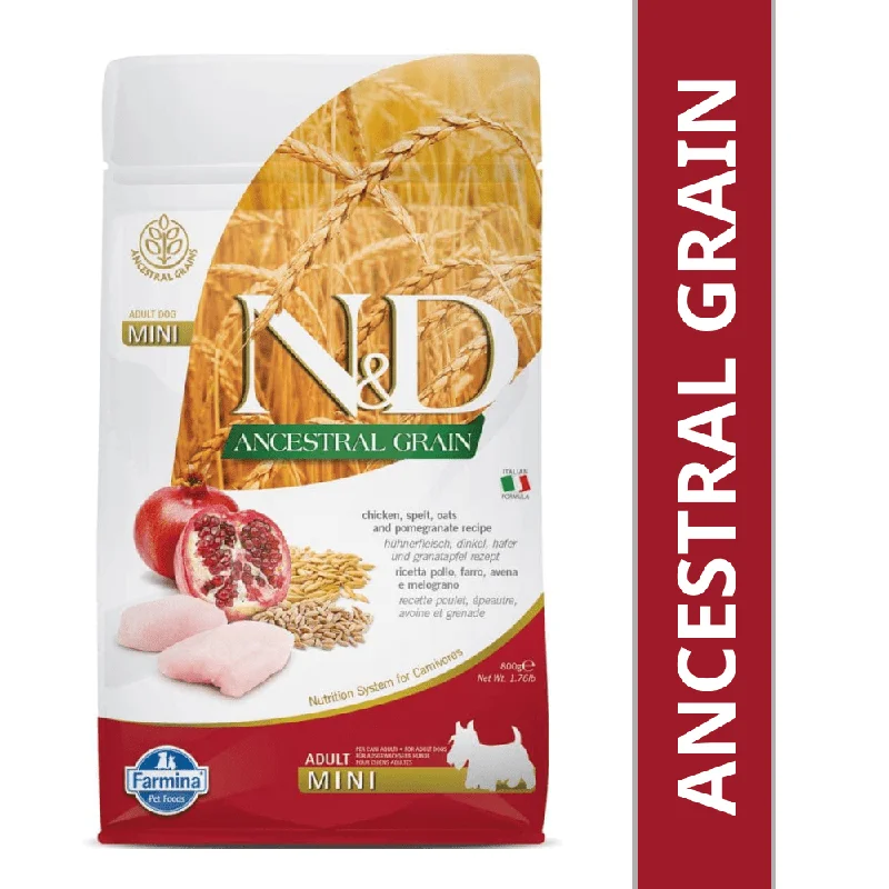 Natural dog food with grain-free ingredients for sensitive stomachs-Farmina N&D Ancestral Grain Chicken & Pomegranate Adult Mini Dog Dry Food