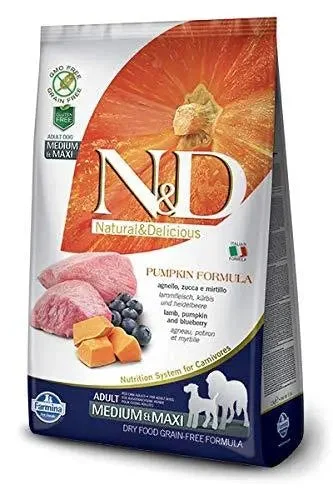 Wet dog food with real lamb and vegetables for a nutritious meal-Farmina N&D Grain Free Pumpkin Lamb and Blueberry Adult Food, 2.5 kg (Medium and Maxi)