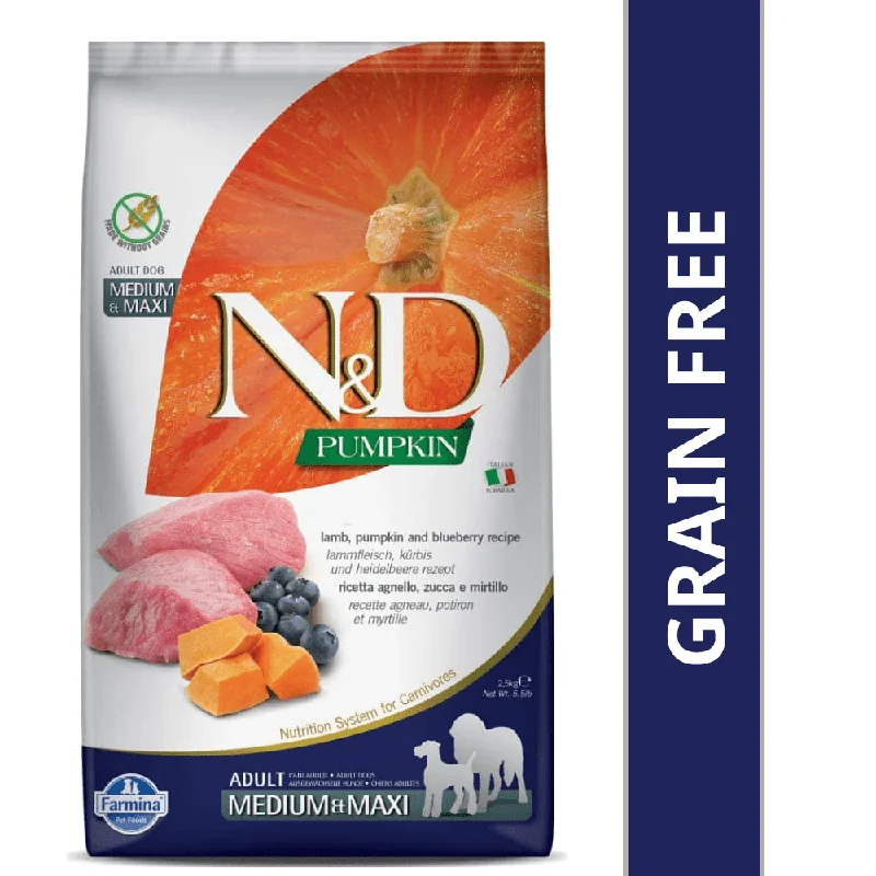 Best dog food for weight management with low-calorie and high-nutrient ingredients-Farmina N&D Pumpkin Lamb & Blueberry Grain Free Adult Medium Maxi Dog Dry Food