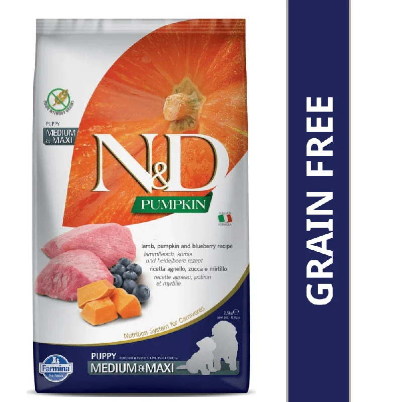 High-quality dog food with chicken as the main protein source-Farmina N&D Pumpkin Lamb & Blueberry Grain Free Puppy Medium Maxi Dog Dry Food