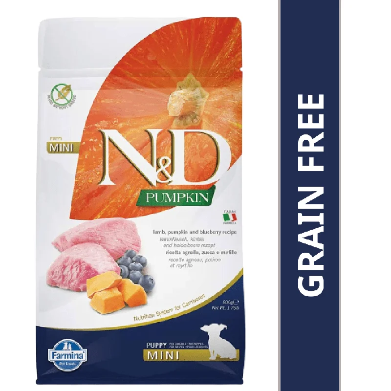 Best dog food for food-sensitive dogs with hypoallergenic ingredients-Farmina N&D Pumpkin Lamb & Blueberry Grain Free Puppy Mini Dog Dry Food