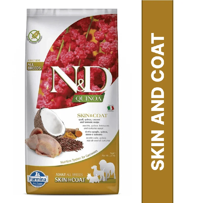 Grain-free dog food with sweet potatoes for better digestion and energy-Farmina N&D Quinoa Quail Coconut & Turmeric Skin & Coat All Breed Dog Dry Food