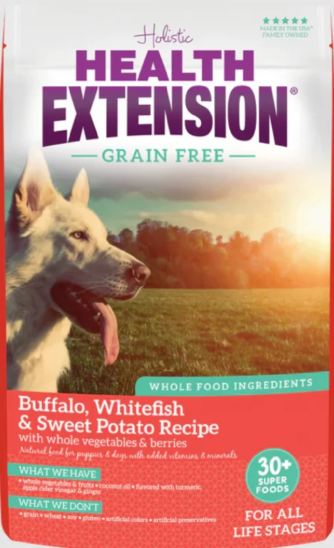 Grain-free dog food with pork for a novel protein and allergy-friendly option-Health Extension Grain Free Buffalo and Whitefish Dry Dog Food