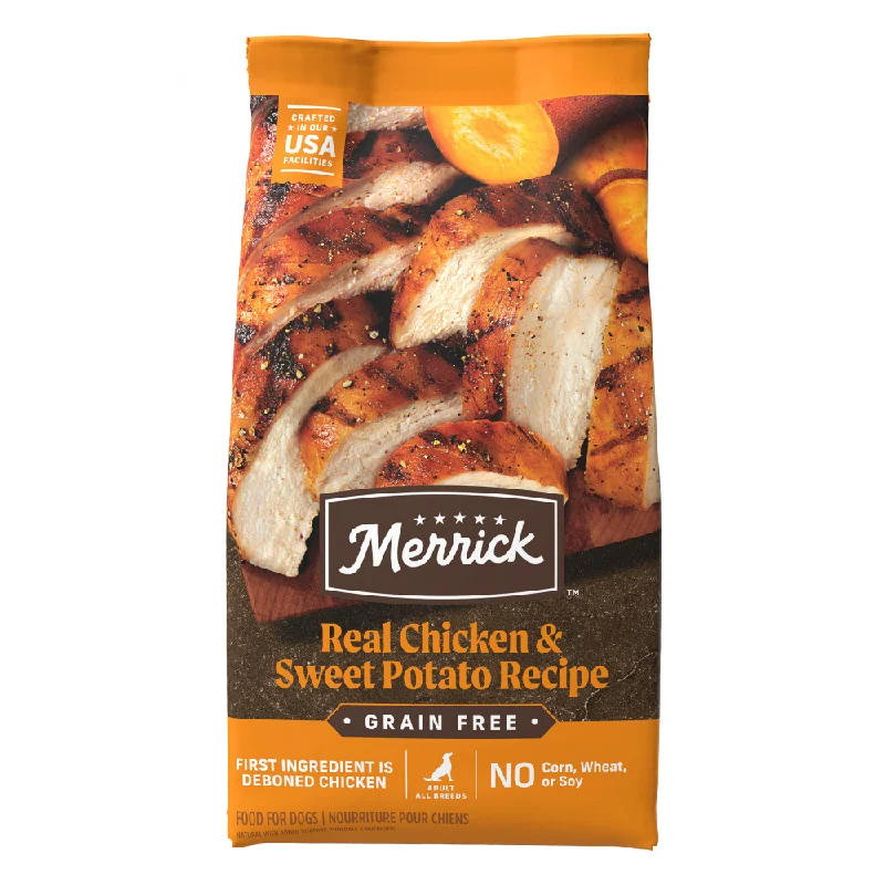 Dog food with carrots and peas for a tasty and nutritious vegetable mix-Merrick Premium Grain Free Dry Adult Dog Food Wholesome And Natural Kibble With Real Chicken And Sweet Potato