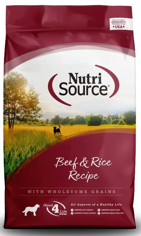 Dog food with flaxseed for healthy coat and heart support-Nutri Source Dog Food, Beef and Rice, 5lb