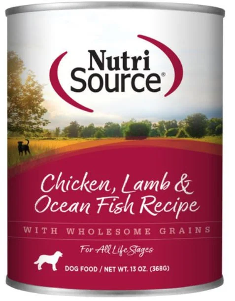 Best dog food for large breeds with joint support and balanced nutrients-NutriSource Dog Food, Chicken/Lamb/Ocean Fish, 13 oz