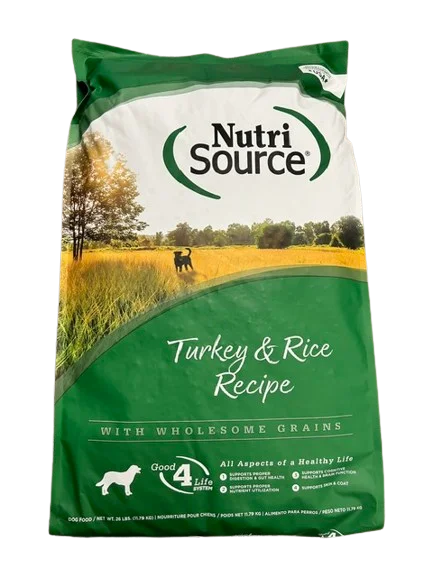 Best dog food with probiotics to support digestion and immune system-Nutri Source Turkey and Rice Recipe ; dog food ; 26 lb bag