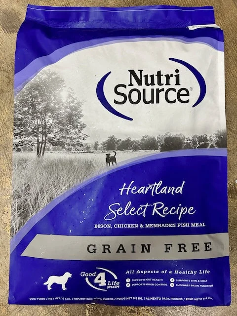 High-quality dog food with chicken fat for healthy skin, coat, and energy-NutriSource Grain Free Dog Food, Heartland Bison 15lb