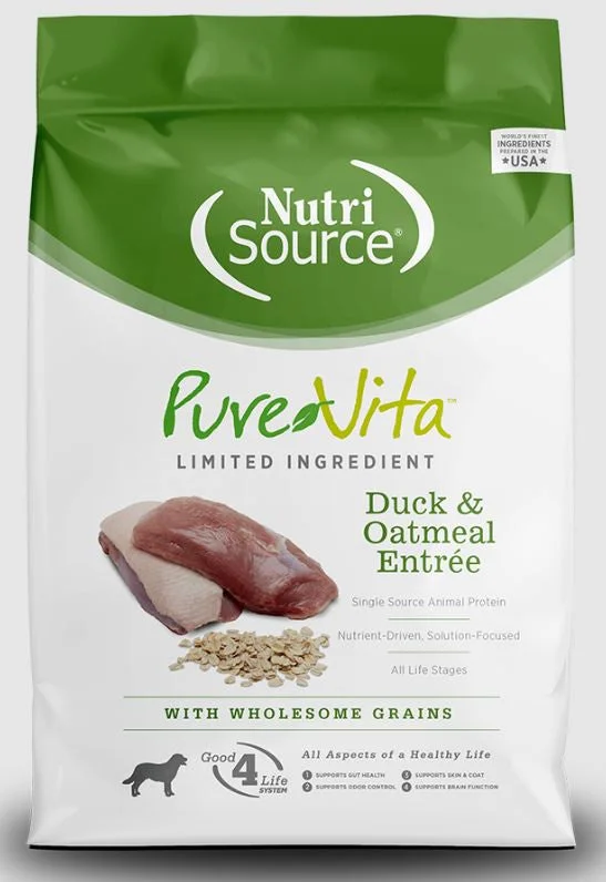 Best dog food for dogs with skin allergies to reduce itching and dryness-NutriSource PureVita Dog food, Duck/Oatmeal, 15lb