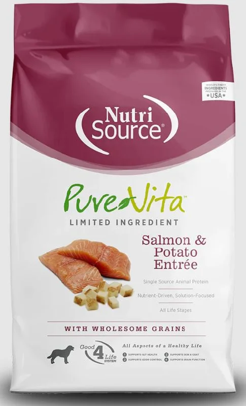 Best dog food with beef as the main protein source for muscle health-Nutri Source PureVita Salmon and Potato ; Dog Food ; 25 lb bag