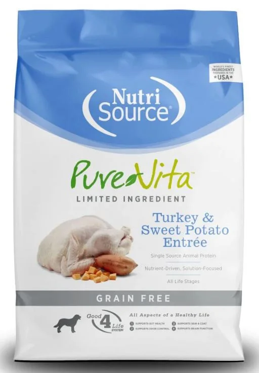 Best dog food for dogs with yeast infections with antifungal ingredients-NutriSource PureVita Dog Food, Grain Free Turkey/Sweet Potato, 15lb