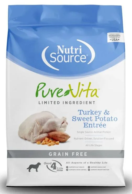 Dog food with apple cider vinegar for improved digestion and detox support-NutriSource PureVita Dog food,  Turkey/Sweet Potato, 5lb