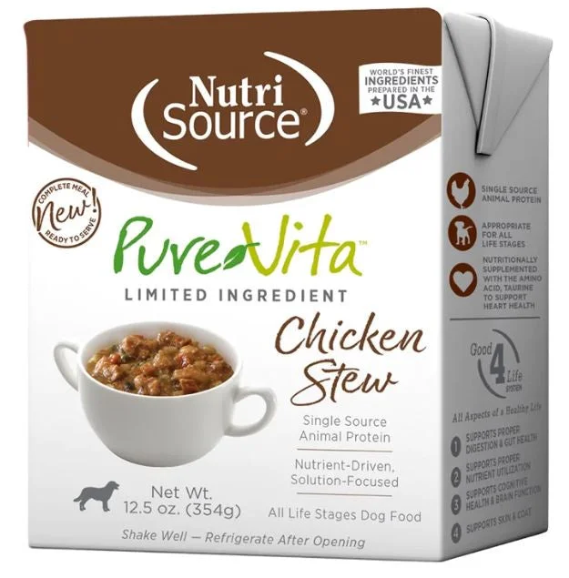 Best dog food with no artificial colors or flavors for a pure diet-NutriSource PureVita Dog Food, Grain Free Chicken Stew, 12.5 oz