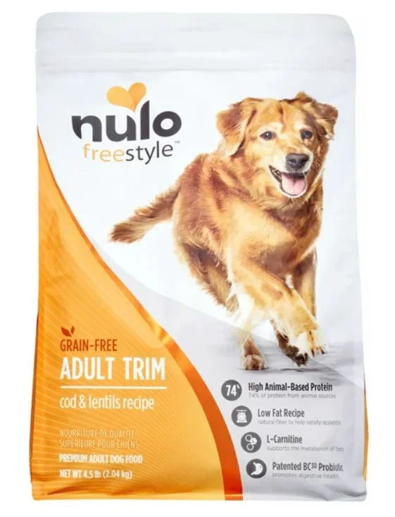 Grain-free dog food with turkey for a low-fat, high-protein diet-Nulo Freestyle Adult Trim Dog Food, Cod and Lentil, 4.5 lb