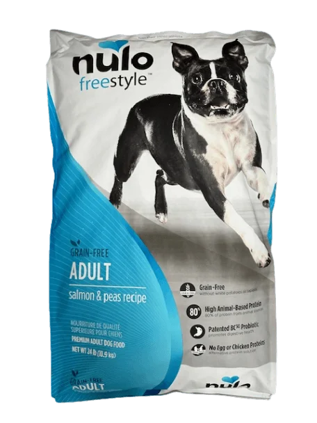 Dog food with probiotics and prebiotics for healthy digestion and gut flora-Nulo Adult Dog Food, Grain Free Salmon, 24 lb