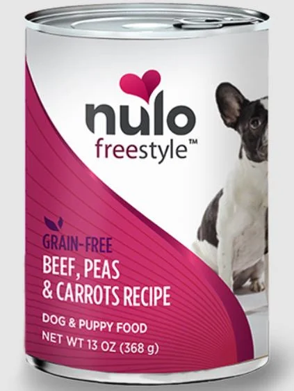 High-quality dog food with freeze-dried raw ingredients for added nutrition-Nulo Dog Food, Grain Free Beef/Pea/Carrot, 13 oz can