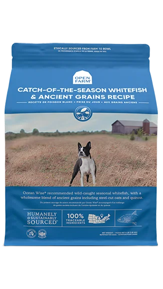 Dog food with kale and spinach for added vitamins and antioxidants-Open Farm Dry Dog Food: Catch-of-the-Season Whitefish & Ancient Grains Recipe