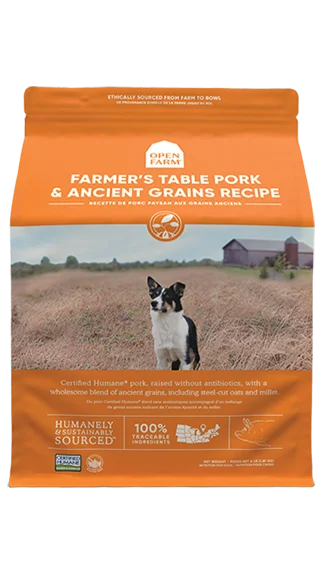 Best dog food for weight loss with high protein and low fat content-Open Farm Dry Dog Food: Farmer's Table Pork & Ancient Grains Recipe