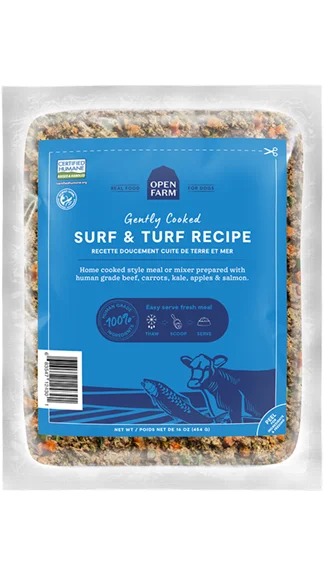 High-quality dog food with freeze-dried raw ingredients for added nutrition-Open Farm Gently Cooked Dog Food: Surf & Turf