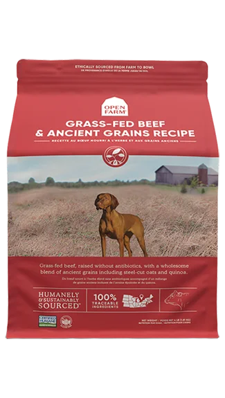 Grain-free dog food with turkey for a low-fat, high-protein diet-Open Farm Dry Dog Food: Grass-Fed Beef & Ancient Grains Recipe