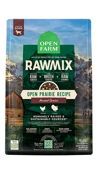 Dog food with flaxseed for healthy coat and heart support-Open Farm RawMix Dog Food: Open Prairie Recipe w/ Ancient Grains