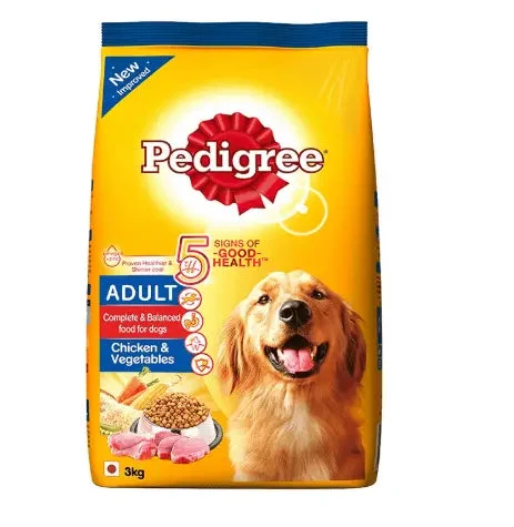 Best dog food with real fish for a source of healthy protein and omega-3-Pedigree Adult Dog Food Chicken & Vegetables, 3 kg Pack