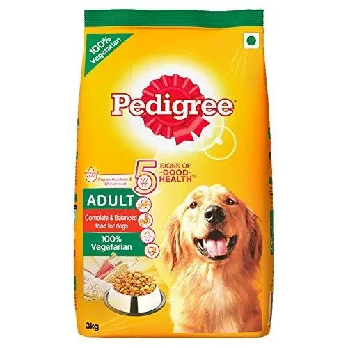 Best dog food for active dogs with high protein and energy levels-Pedigree Adult Dog Food Vegetarian, 3 kg Pack