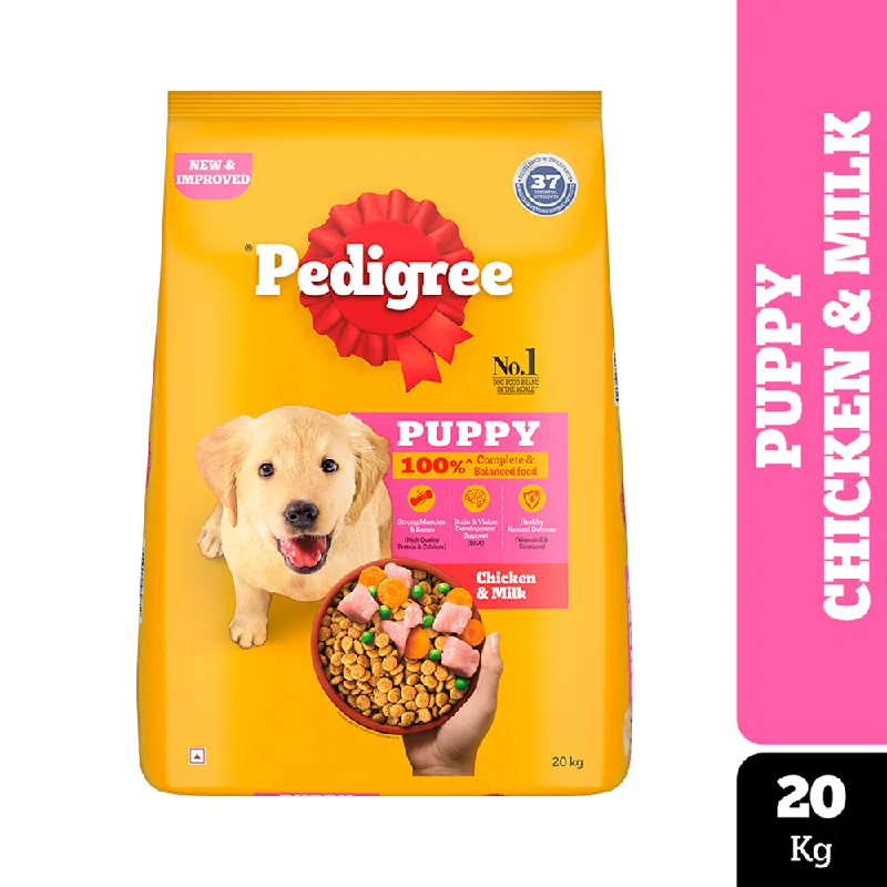 Dog food with probiotics for a healthy gut microbiome and digestion-Pedigree Chicken and Milk Puppy Dog Dry Food