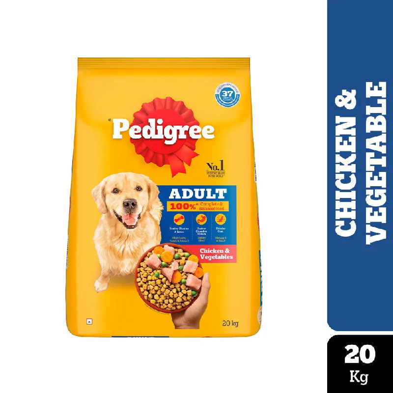 Best dog food for dental health with kibble that helps reduce plaque buildup-Pedigree Chicken and Vegetables Adult Dog Dry Food