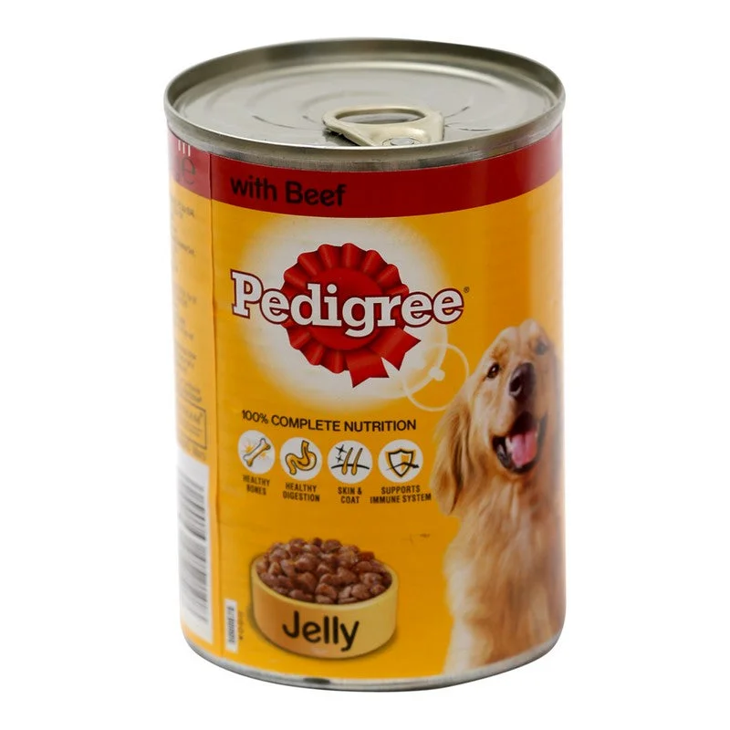 Dog food with chia seeds for added fiber and omega fatty acids-PEDIGREE DOG FOOD JELLY BEEF TIN 385 GM