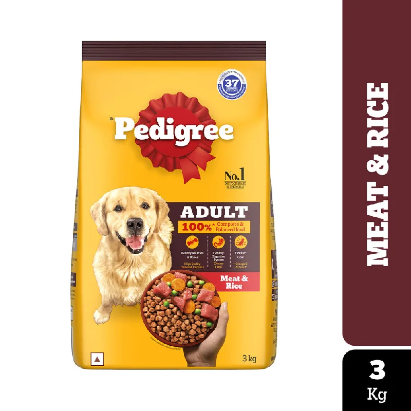 Premium dog food with omega-6 fatty acids for healthy skin and fur-Pedigree Meat & Rice Adult Dog Dry Food