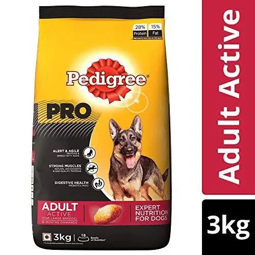 Grain-free dog food with quinoa and lentils for a nutritious, digestible meal-Pedigree PRO Expert Nutrition, Dry Dog Food for Active Adult Dogs (18 Months Onwards) - 3 kg Pack