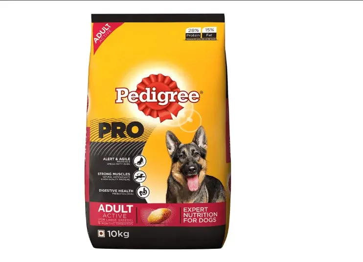 Best dog food with beef as the main protein source for muscle health-Pedigree Pro Expert Nutrition Dry Food for Active Adult Dogs, 10 kg