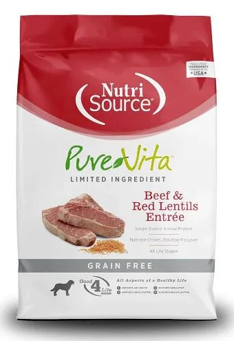 Dog food with limited ingredients for dogs with food allergies-NutriSource PureVita Dog Food, Grain Free Beef/Lentil, 5lb