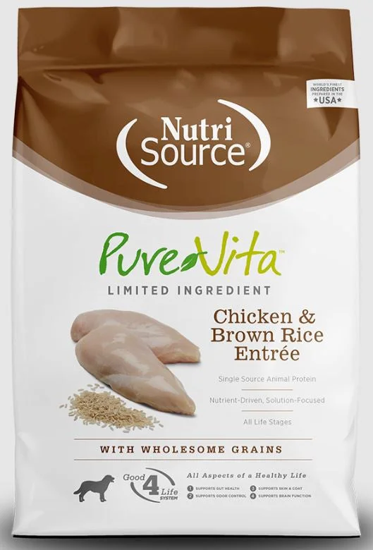 Best dog food for dogs with stomach sensitivity with limited ingredients-NutriSource PureVita Dog Food, Chicken/Brown Rice, 25lb