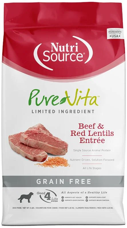 Premium dog food with no artificial preservatives for better health-NutriSource PureVita Dog Food, Grain Free Beef/Lentil, 25lb