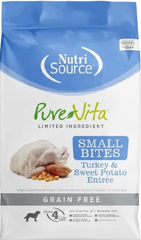 High-protein dog food with turkey for building lean muscle mass-NutriSource PureVita Small Bites Dog Food, Grain Free Turkey, 5lb