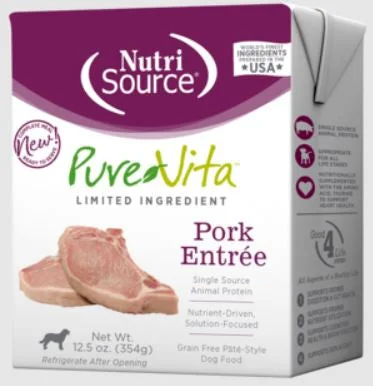 Dog food with antioxidant-rich fruits and vegetables for immune support-Nutri Source PureVita Pork Entree ; Pate Style ; Dog Food ; 12.5 oz