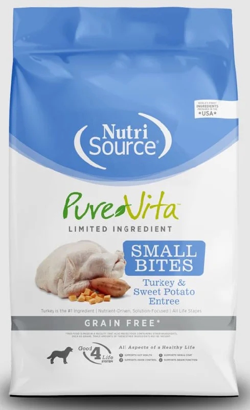 Best dog food for picky eaters with irresistible flavors and textures-NutriSource PureVita Small Bites Dog Food, Grain Free Turkey, 15lb