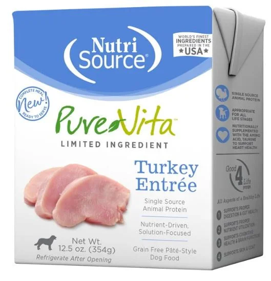 Best dog food for dogs with pancreatitis to support digestive health-NutriSource PureVita Turkey Entree Dog Food 12.5 oz