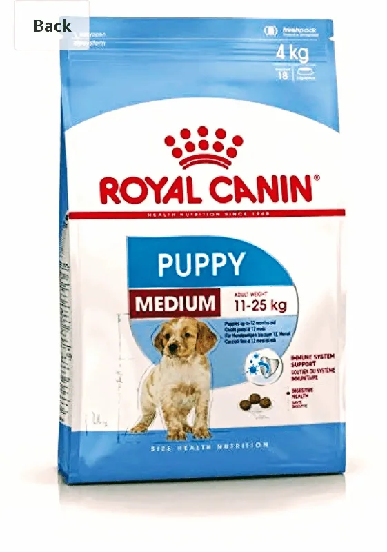 High-quality dog food with added glucosamine for hip and joint health-Royal Canin Medium puppy, 4 kg