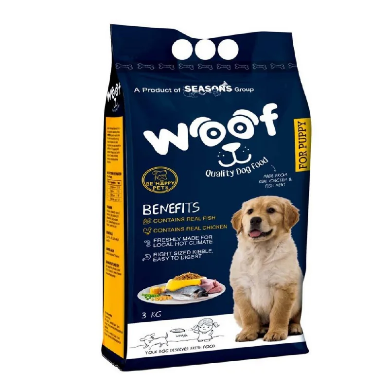 Best dog food for older dogs with soft kibble for easier chewing-SEASONS WOOF DOG FOOD PUPPY CHICKEN AND FISH MEAT 3 KG