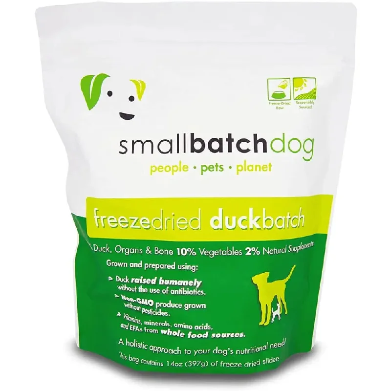 Hypoallergenic dog food with salmon for sensitive dogs and skin care-Smallbatch Pets Freeze-Dried Premium Raw Food Diet for Dogs, Duck Sliders Dog Food 14oz