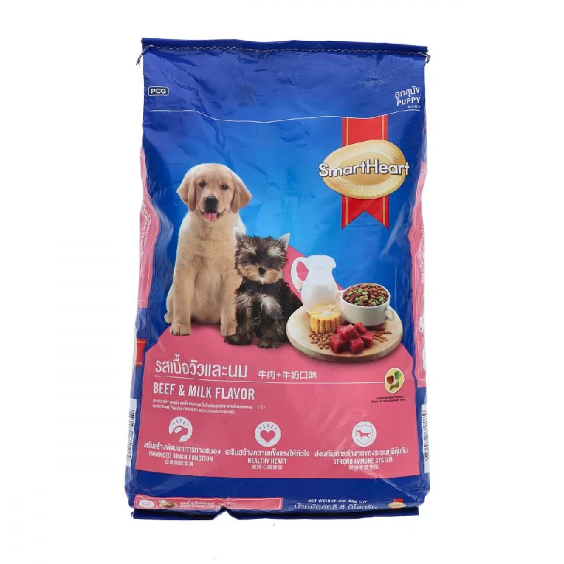 Wet dog food with turkey and cranberry for urinary health support-SMART HEART PUPPY FOOD BEEF & MILK 8 KG