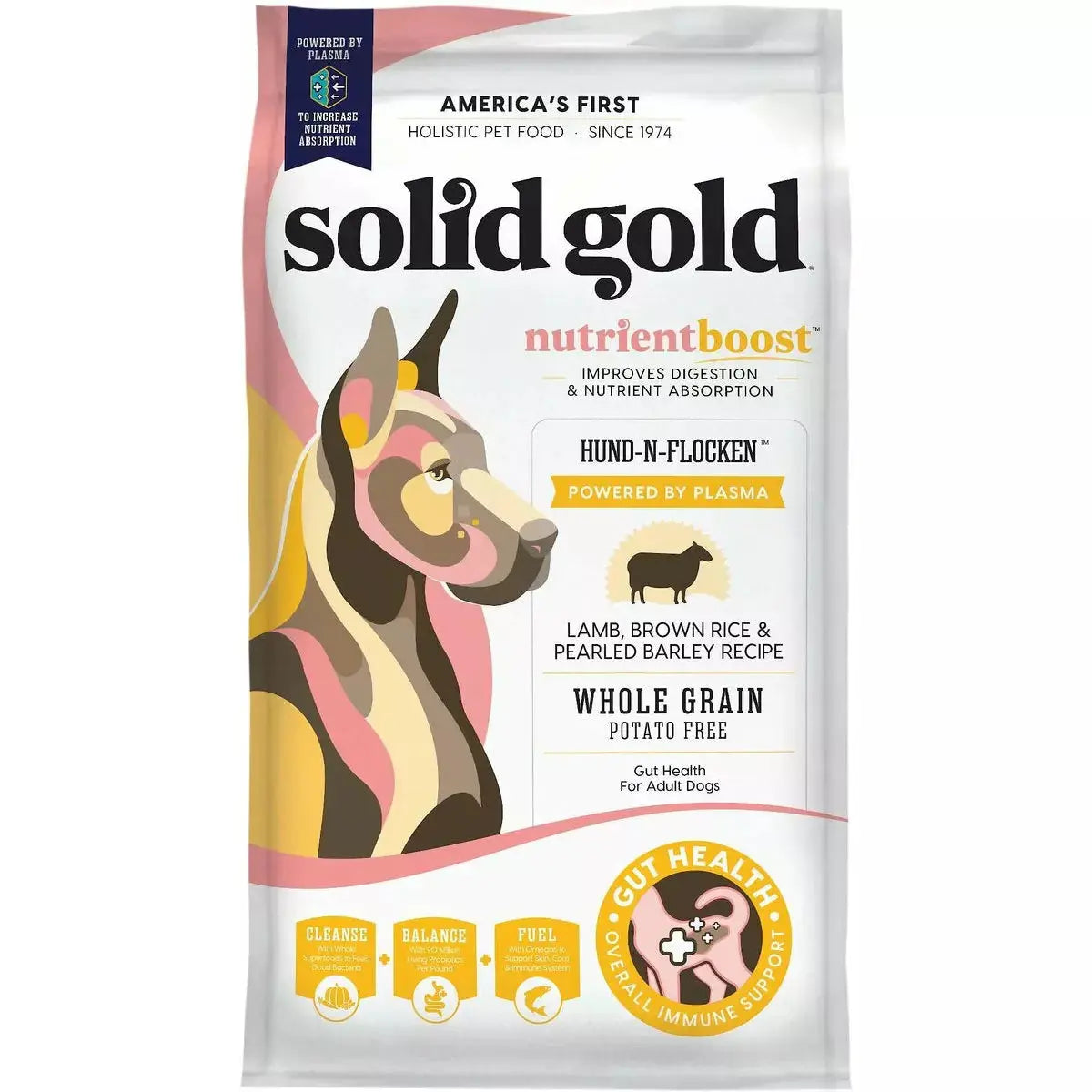 Grain-free dog food with duck for a high-protein, allergy-friendly meal-Solid Gold® Hund-N-Flocken™ Powered by Plasma Lamb, Brown Rice & Pearled Barley Dry Dog Food