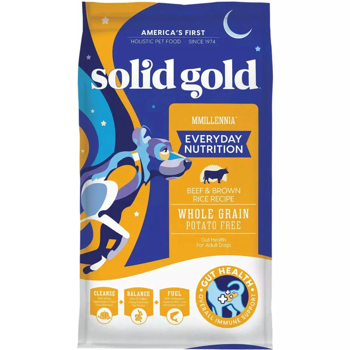 Grain-free dog food with salmon and sweet potato for sensitive dogs-Solid Gold® MMillennia® Beef & Brown Rice Recipe Dog Food 24lbs