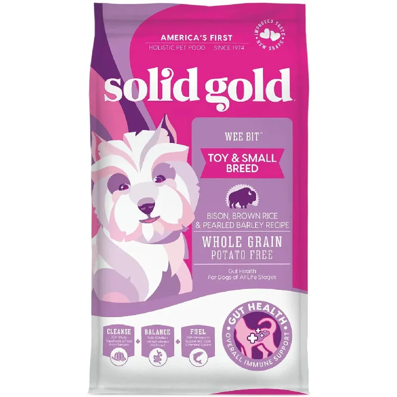 High-protein dog food with rabbit for a novel protein source for dogs-Solid Gold® Wee Bit™ Potato Free Bison, Brown Rice & Pearled Barley Dog Food