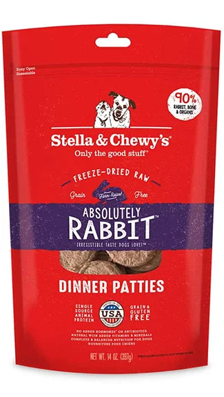 High-protein dog food with rabbit for a novel protein source for dogs-Stella & Chewy's Dinner Patties: Absolutely Rabbit