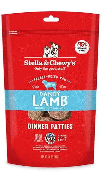 Natural dog food with grain-free ingredients for sensitive stomachs-Stella & Chewy's Dinner Patties: Dandy Lamb