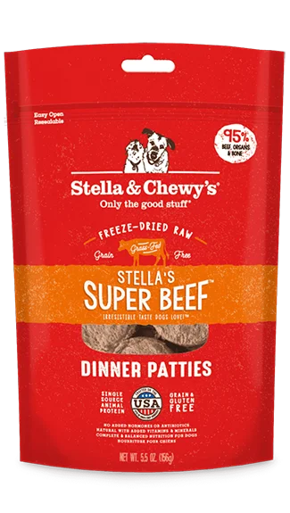 Dog food with carrots and peas for a tasty and nutritious vegetable mix-Stella & Chewy's Dinner Patties: Stella's Super Beef